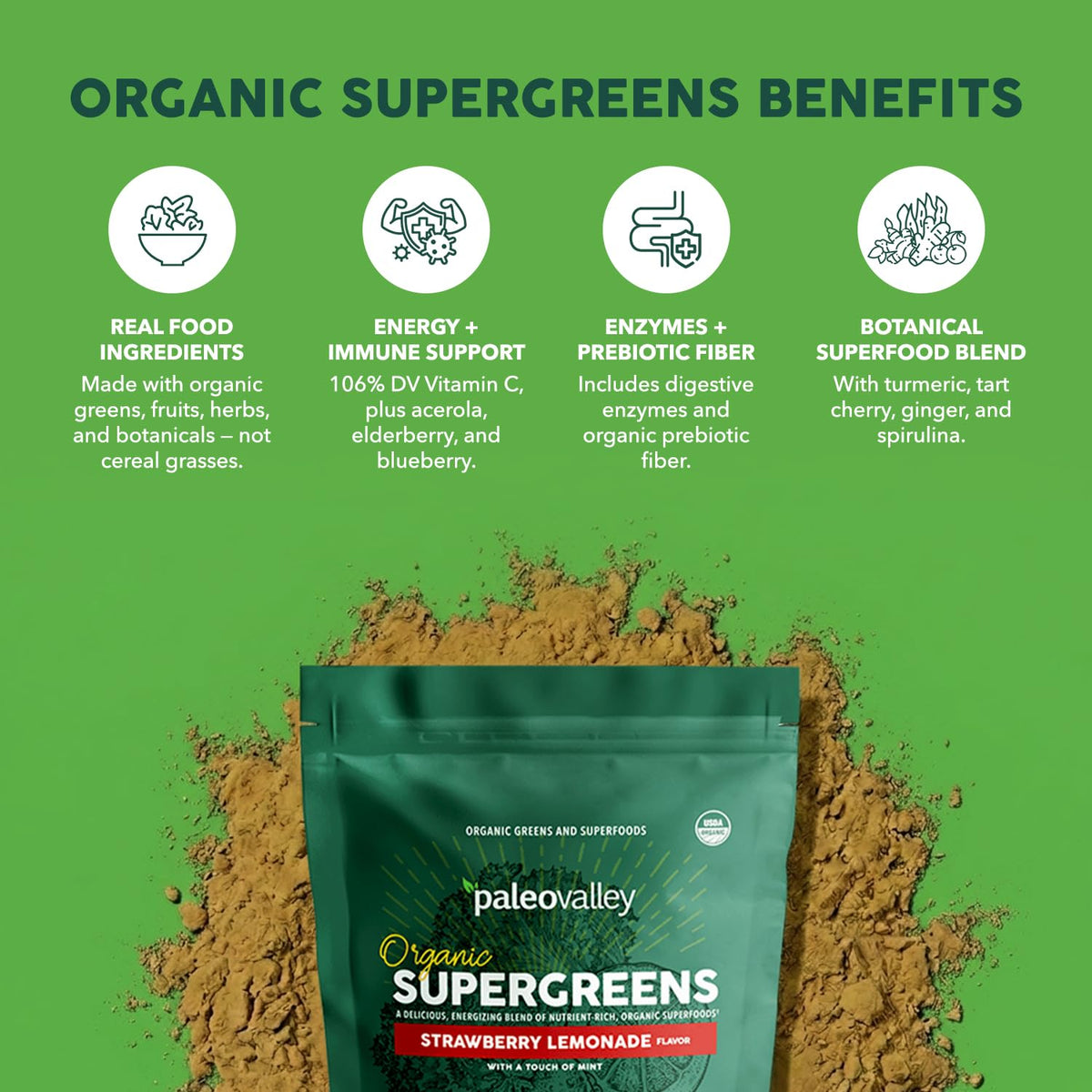 Paleovalley Organic Supergreens Powder with 23 Superfoods - 8.48 oz - image 3