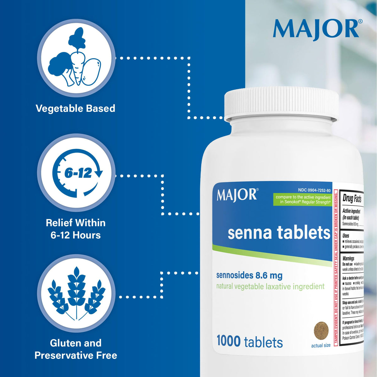 MAJOR Senna 8.6 mg Natural Vegetable Laxative Tablets - 1000 Count - image 5