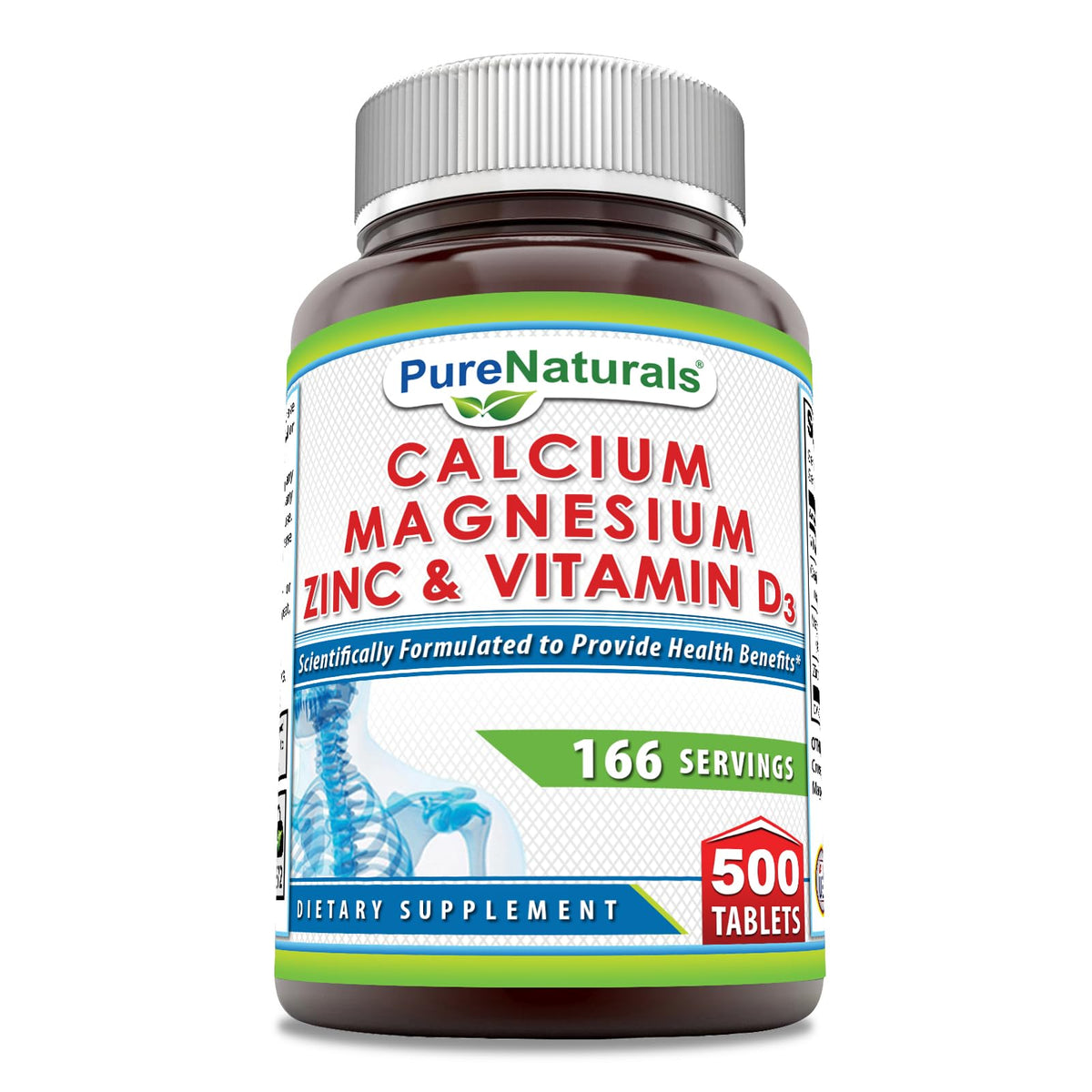 Pure Naturals Calcium Magnesium Zinc Vitamin D3 - 500 Tablets