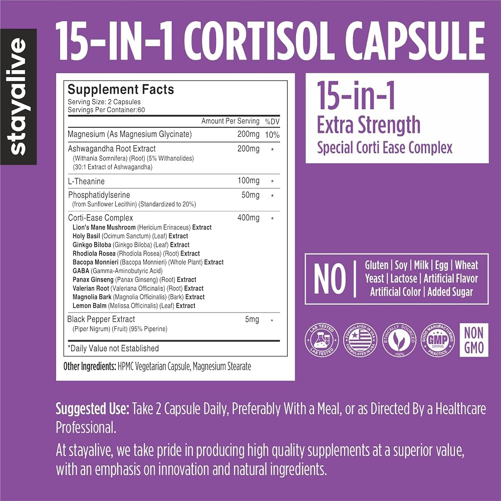 STAYALIVE Cortisol Manager Supplement 15-in-1 Complex - 120 Capsules - image 3