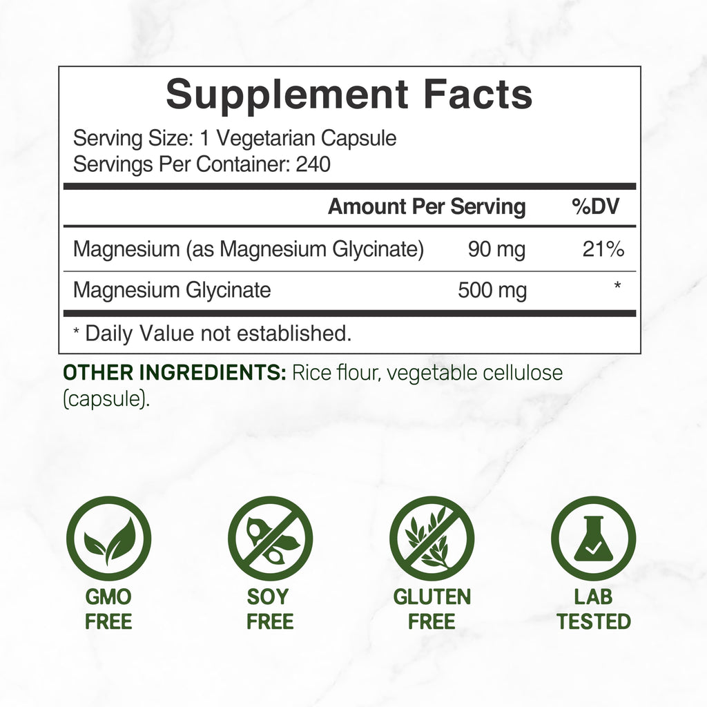 Deal Supplement Magnesium Glycinate 500mg Veggie Capsules
