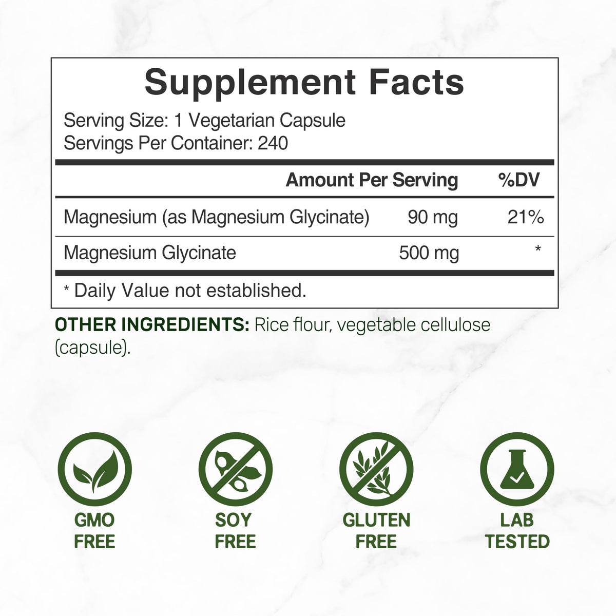 Deal Supplement Magnesium Glycinate 500mg Veggie Capsules