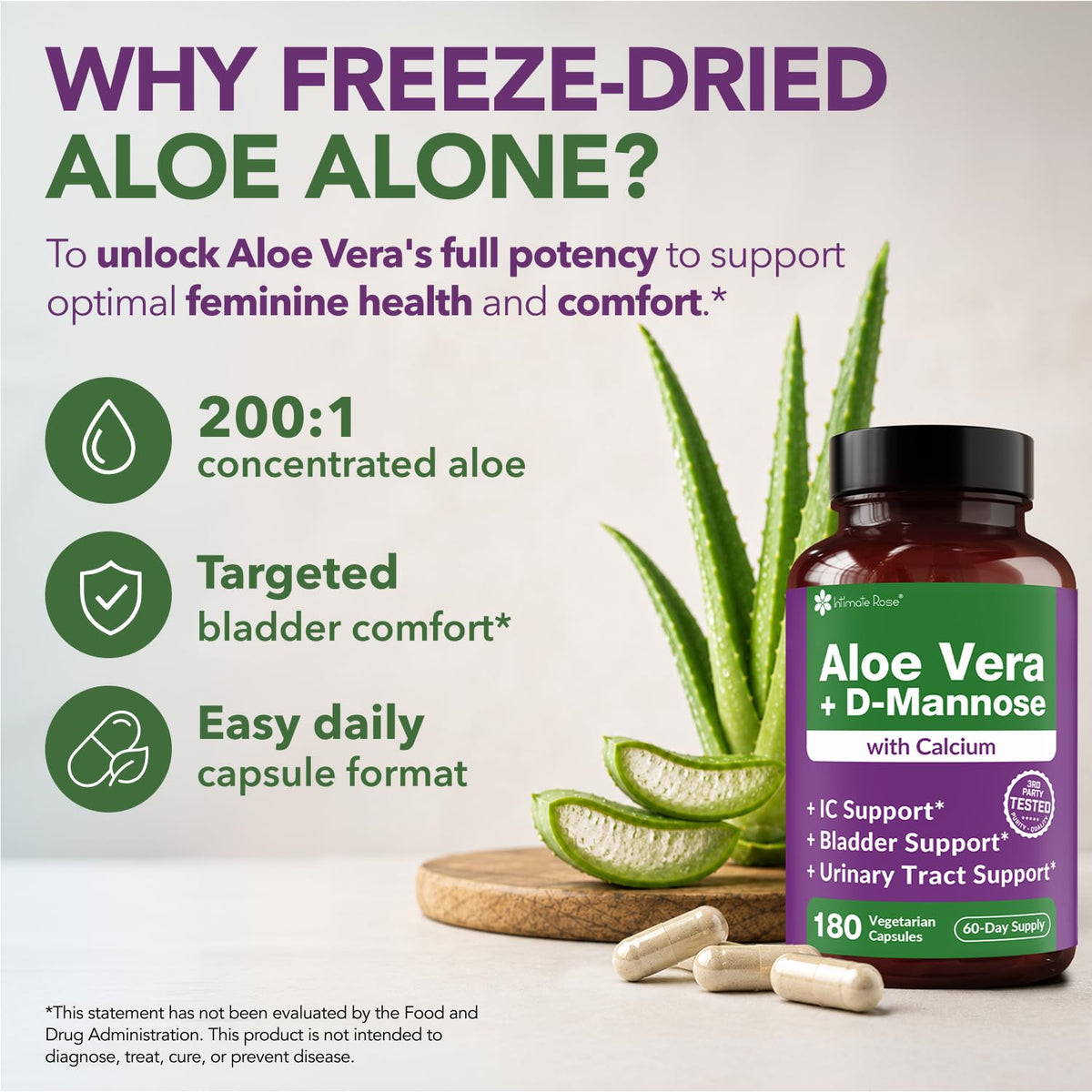 Intimate Rose Aloe Vera Capsules for Bladder Support - 180 Capsules - image 5
