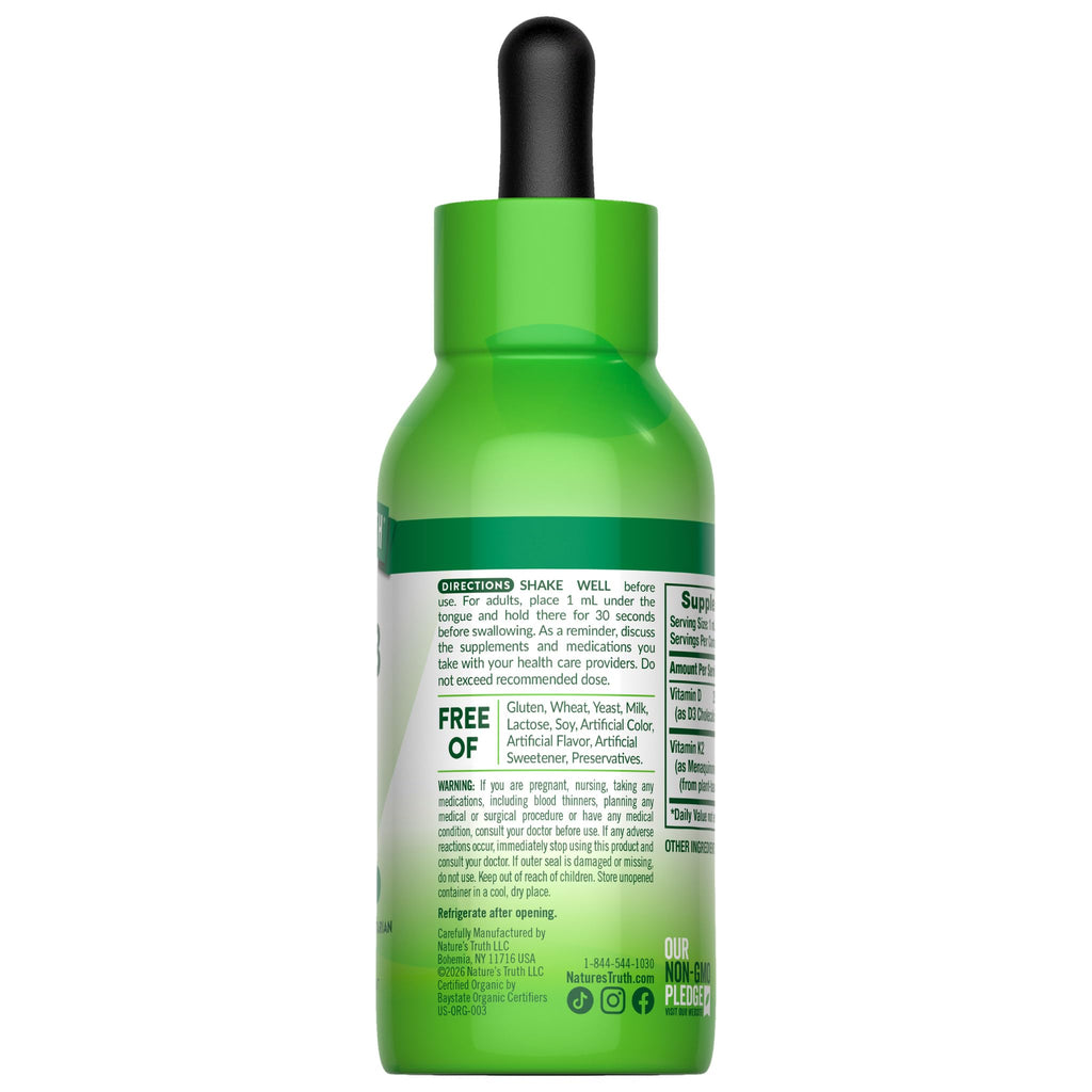 Nature's Truth Vitamin D3 K2 Liquid Drops with MK-7 - 2 Fl Oz - image 7