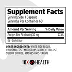 10X Health Zinc 30mg Immune Support - 60 Capsules - image 2