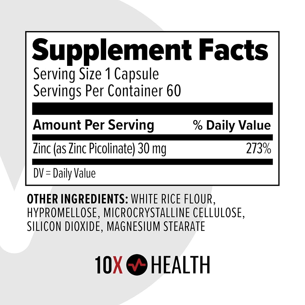 10X Health Zinc 30mg Immune Support - 60 Capsules - image 2