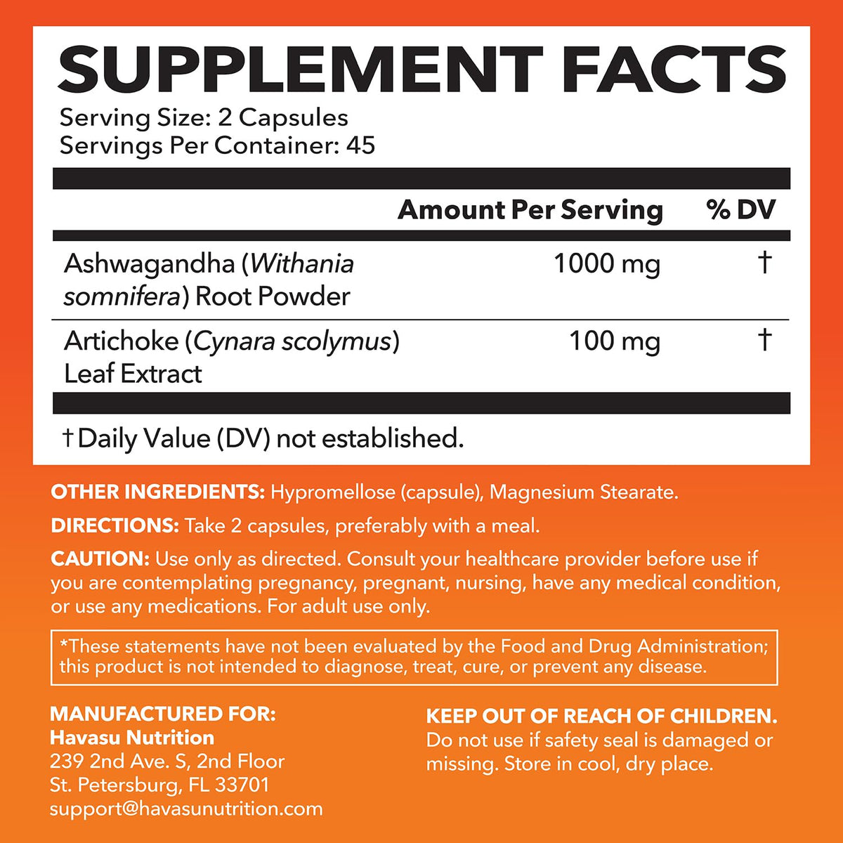 Havasu Nutrition Ashwagandha Root Powder 1000mg - 90 Capsules - image 2