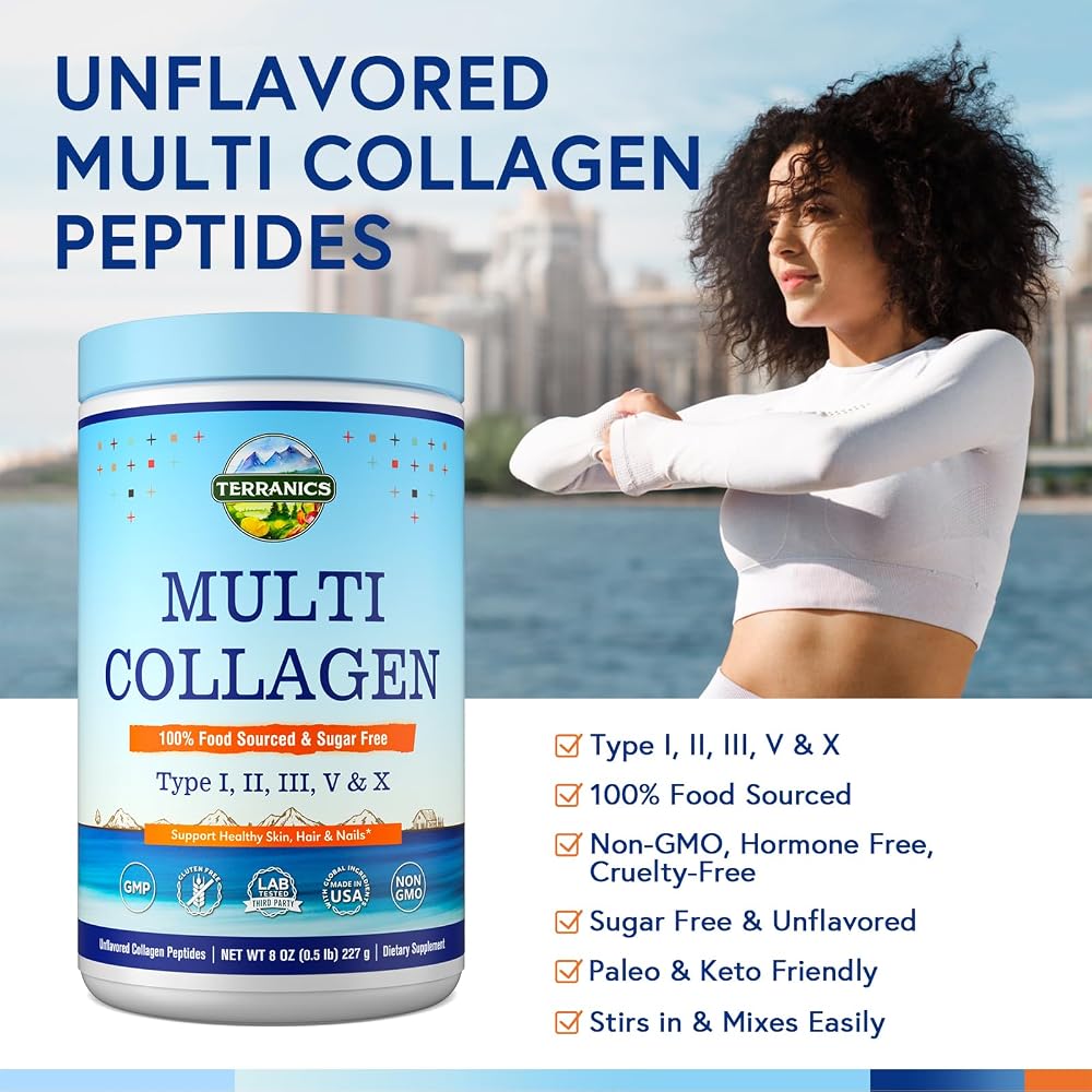 Terranics Multi Collagen Peptides Powder Types I II III V X - 8oz - image 3