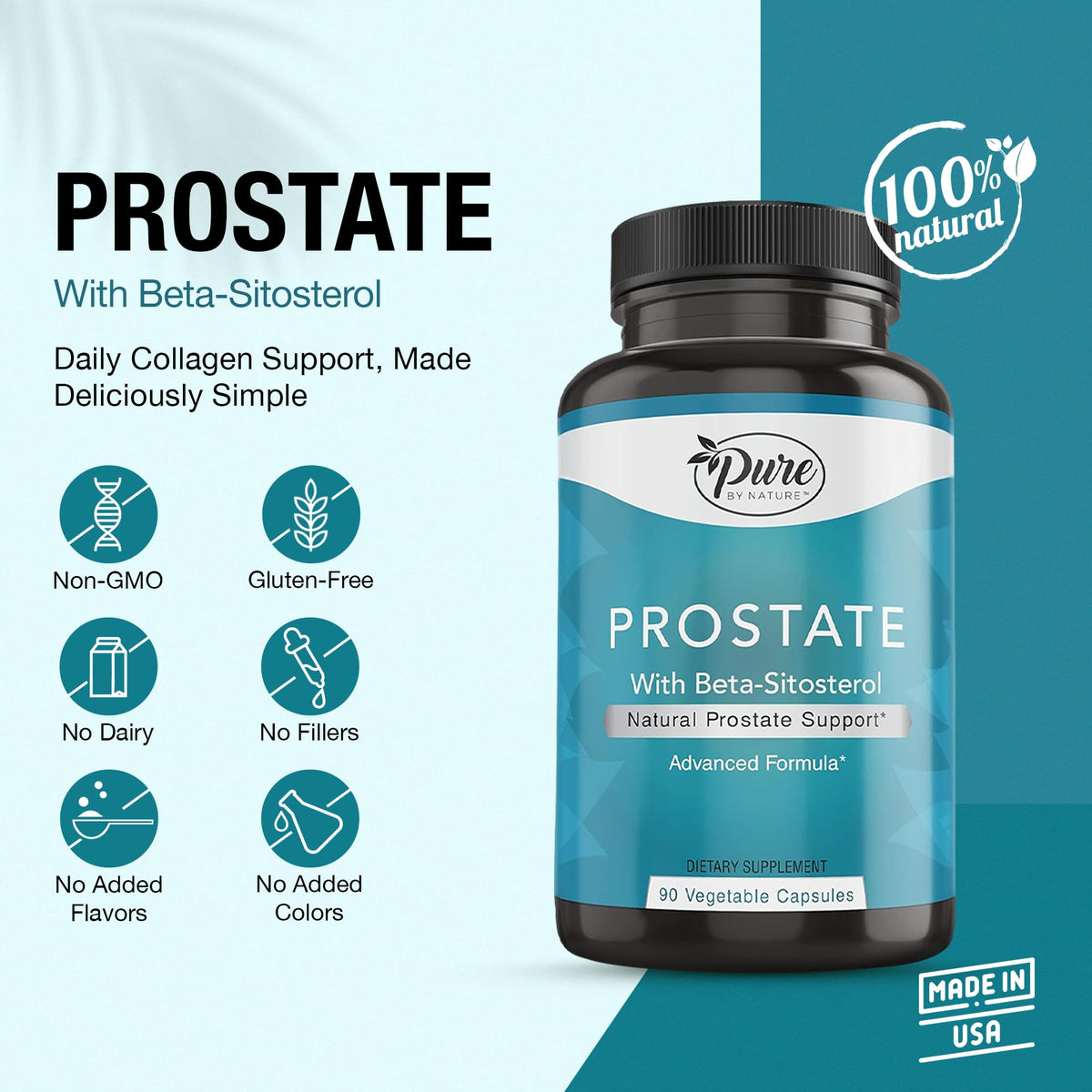 Pure By Nature Prostate Supplement for Men with Beta Sitosterol - 90 Capsules - image 2