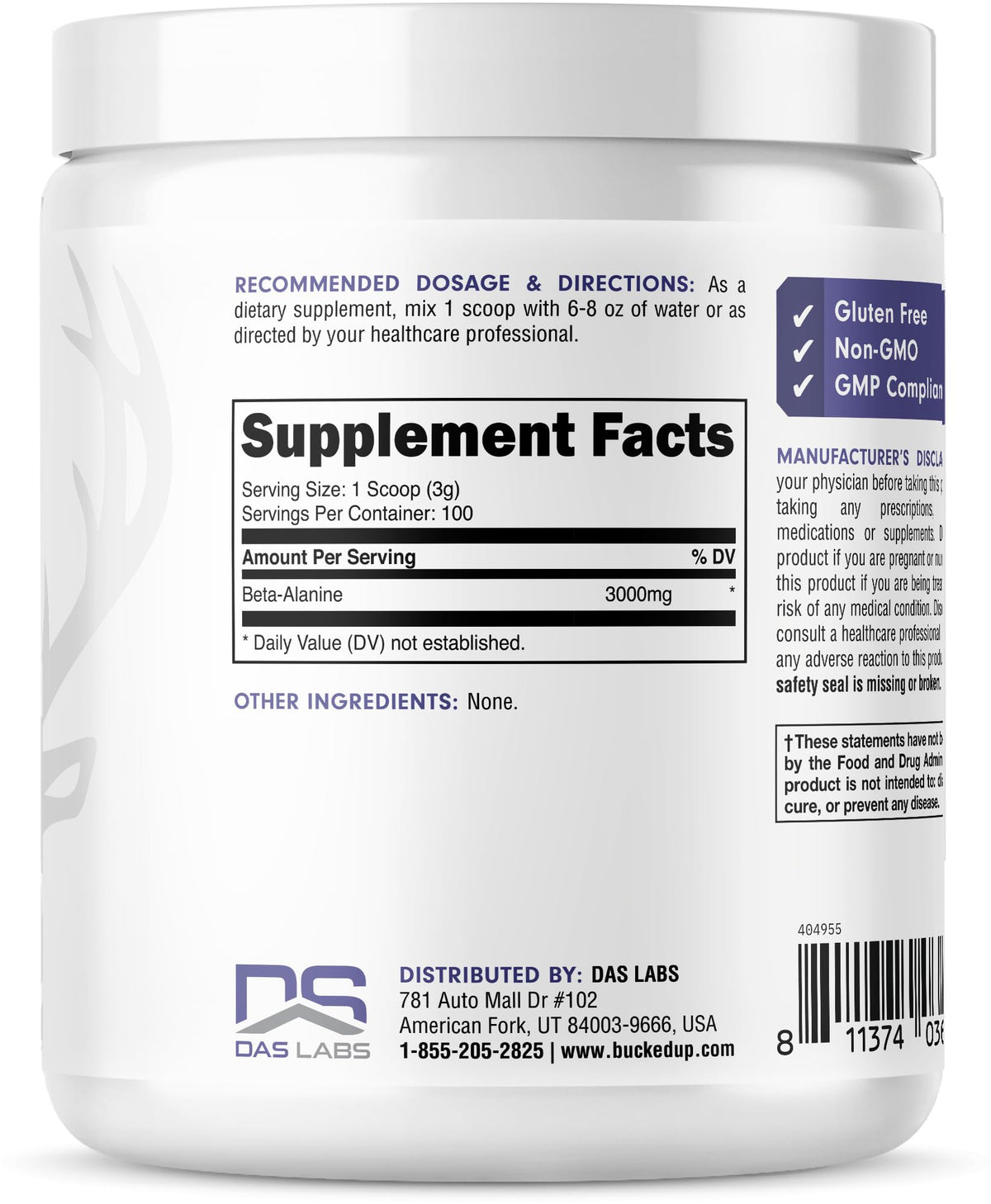 Bucked Up Beta Alanine 300mg Powder, Unflavored - 100 Servings - image 3