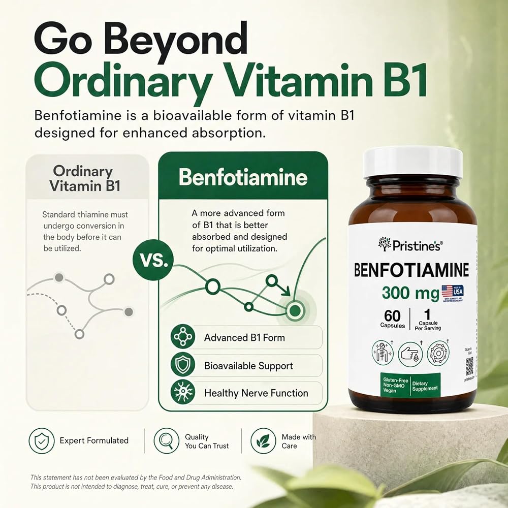 PRISTINE'S Benfotiamine 300mg Vitamin B1 Capsules - 60 Count - image 3