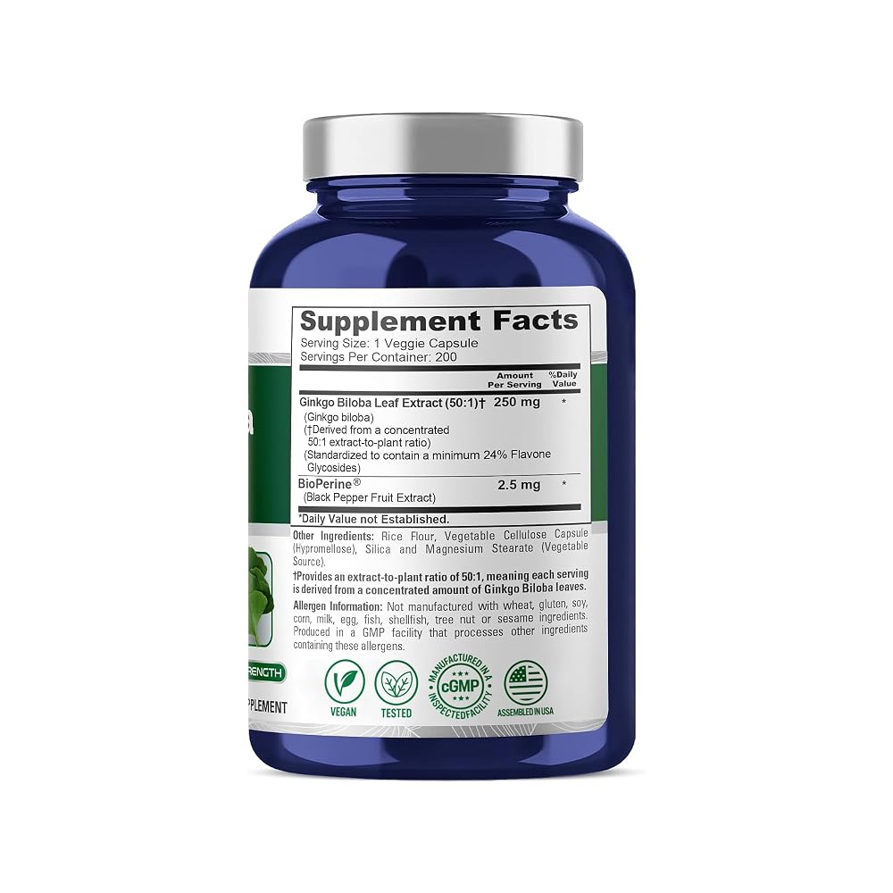 NusaPure Ginkgo Biloba 250mg - 200 Vegetarian Capsules - image 2