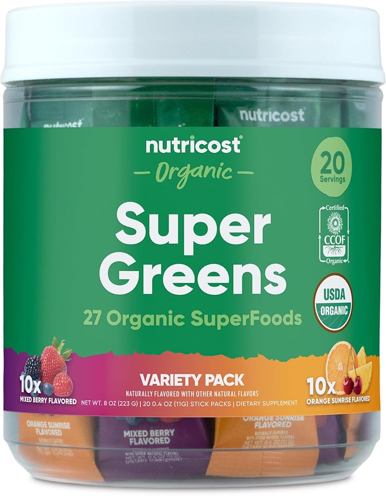 Nutricost Organic Super Greens Variety Pack - 20 Stickpacks