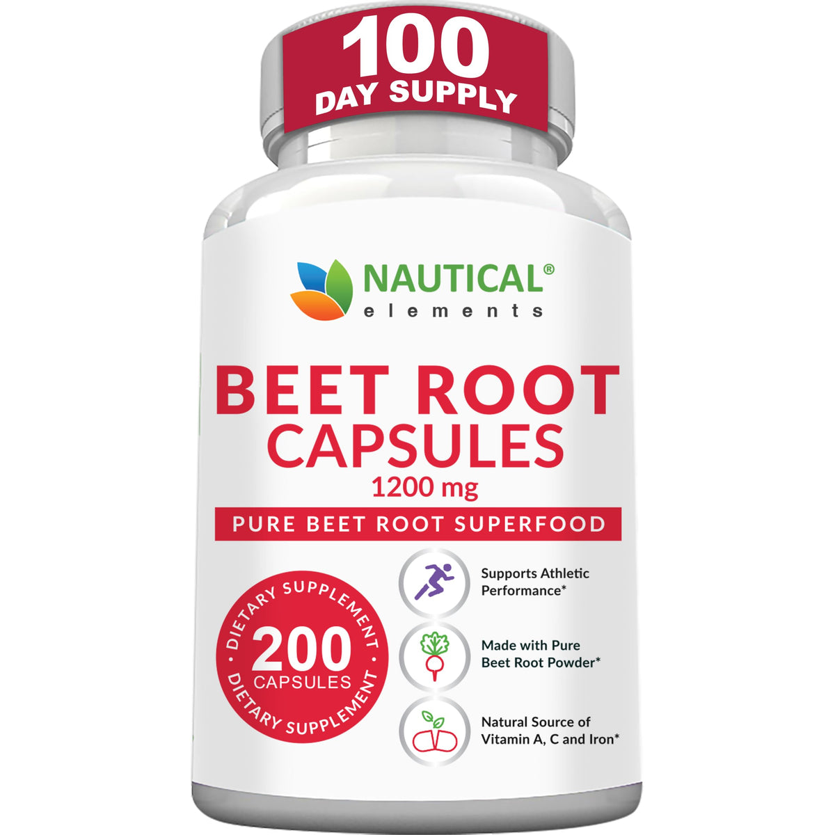 Nautical Elements Beet Root Capsules 1200mg - 200 Capsules