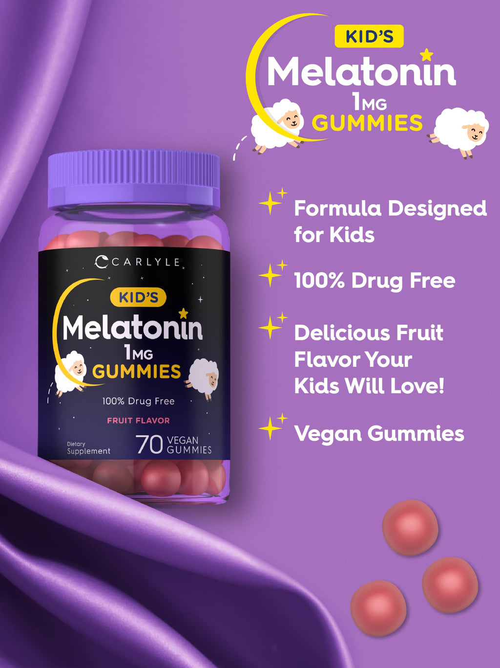 Carlyle Kids Melatonin Gummies 1 mg - 70 Count - image 4