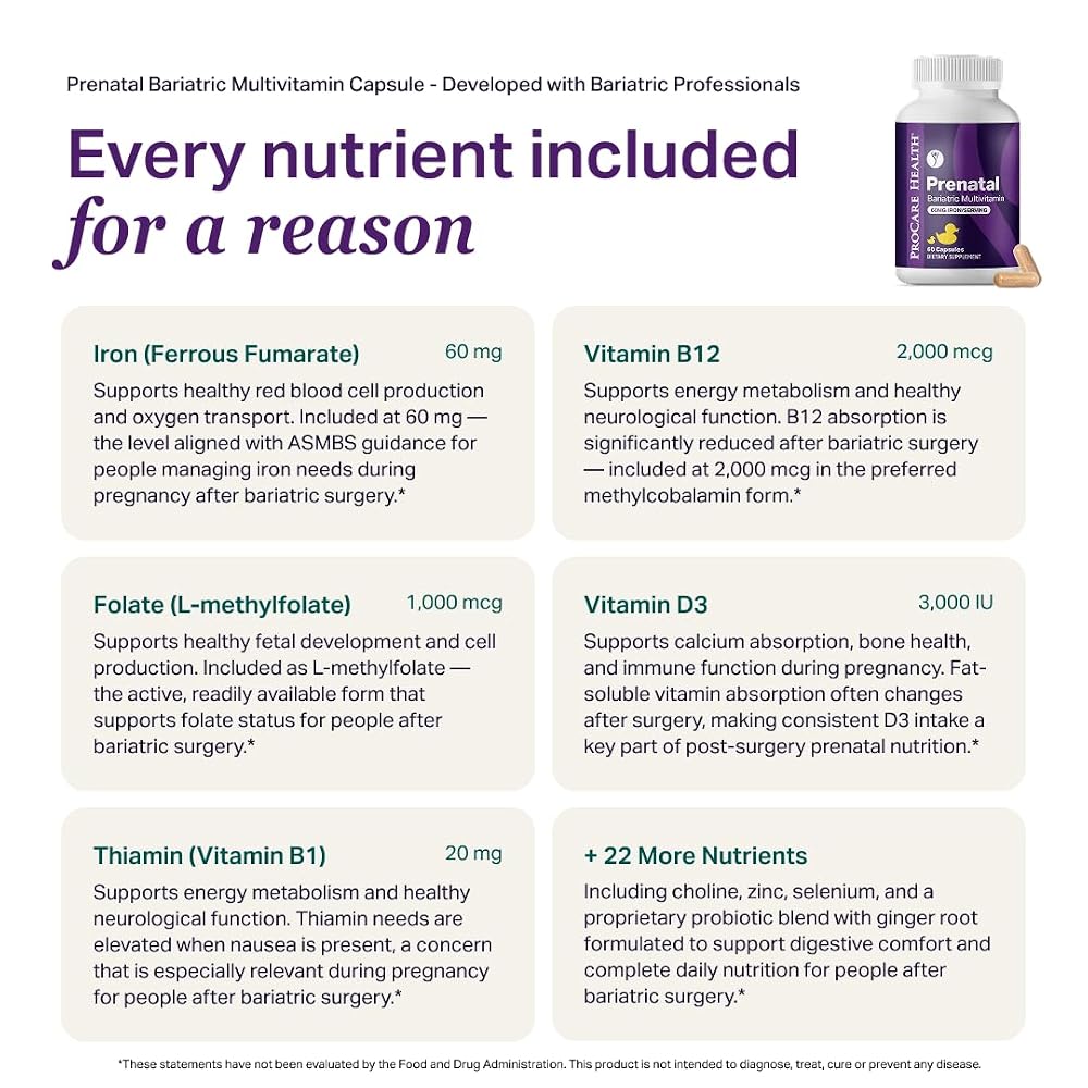 ProCare Health Prenatal Bariatric Multivitamin with Iron - 60 Capsules - image 6