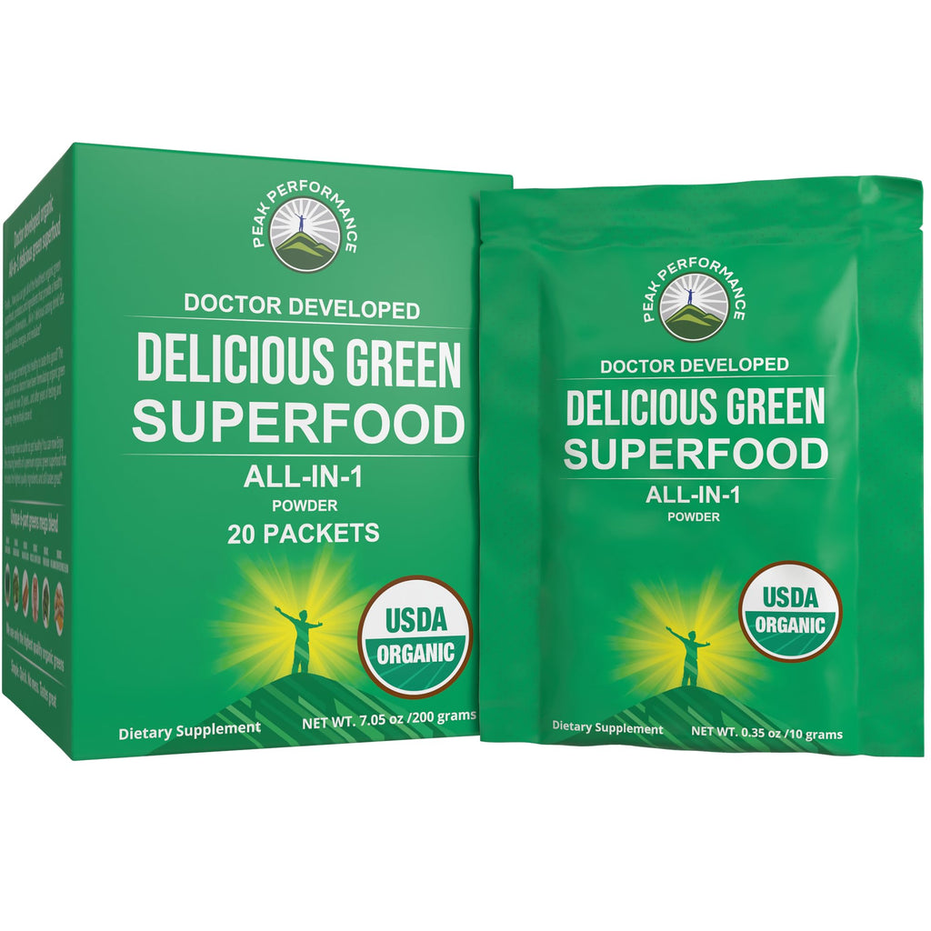 Peak Performance Organic Green Superfood Powder - 20 Packets