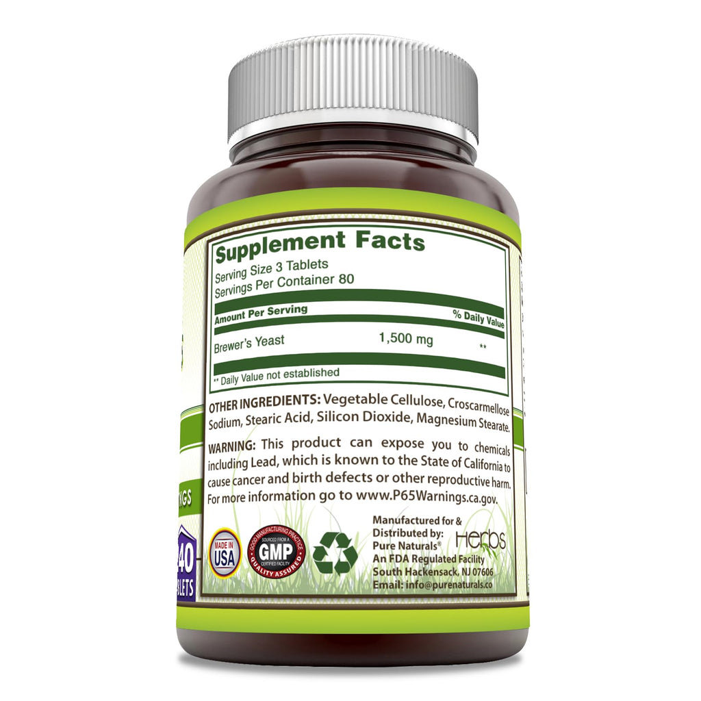 Pure Naturals Brewer's Yeast Supplement 1500 mg - 240 Tablets - image 2