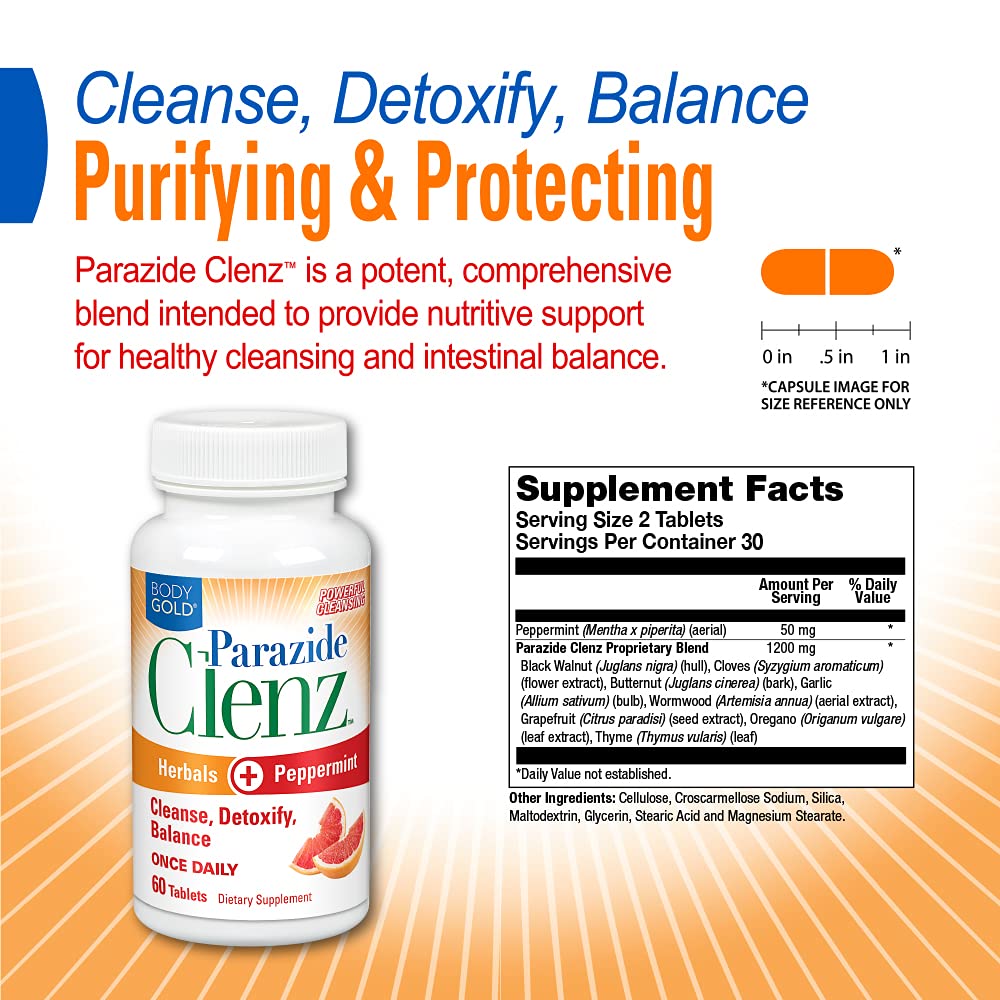 Body Gold Parazide Clenz Herbals & Peppermint - 60 Tablets - image 2