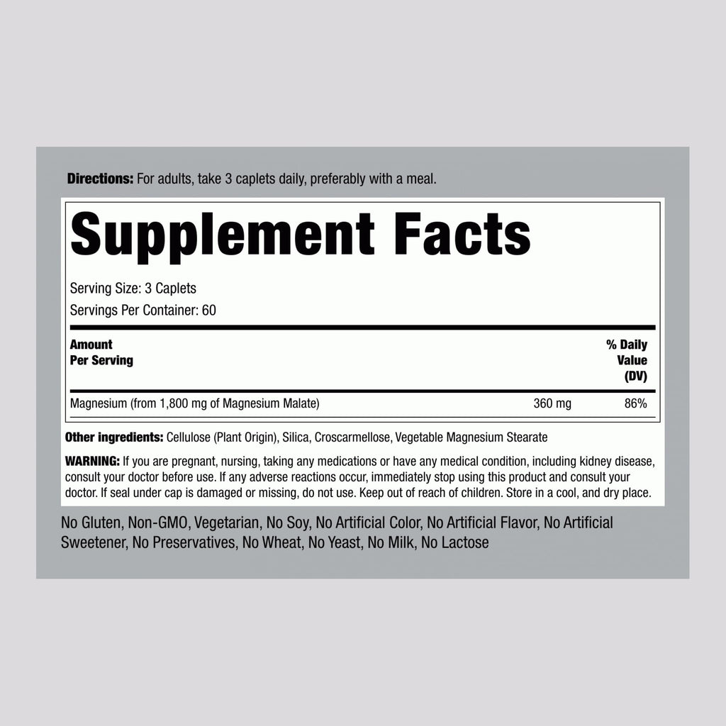 Piping Rock Magnesium Malate 1800 mg - 180 Caplets - image 2