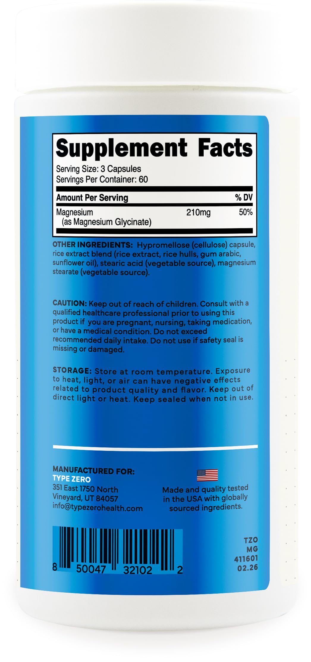 Type Zero Magnesium Glycinate 210mg - 180 Capsules - image 4