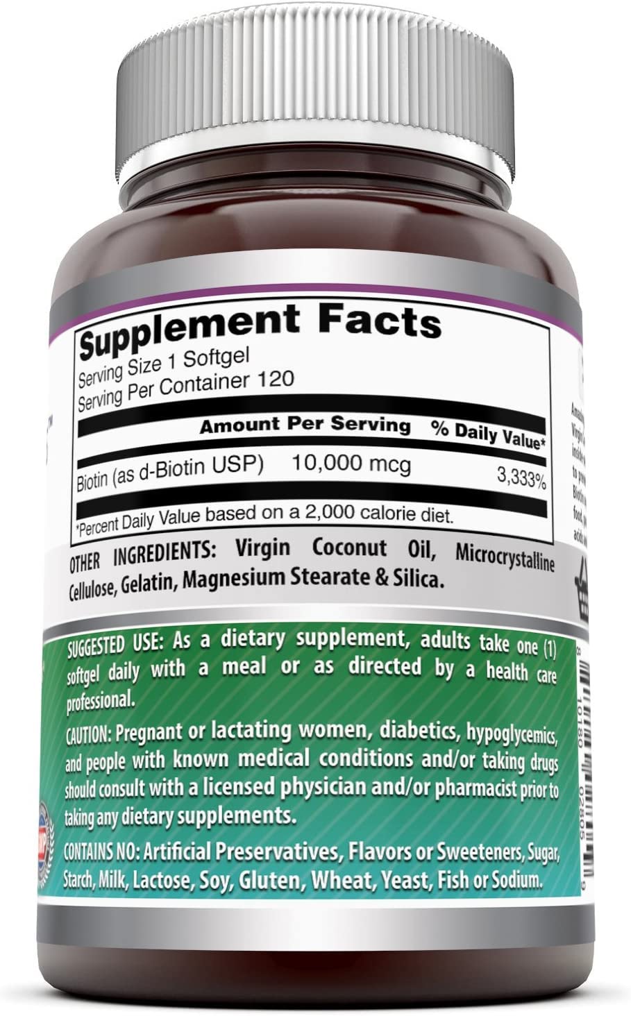 Amazing Nutrition Biotin 10000 Mcg with Coconut Oil - 120 Softgels - image 2