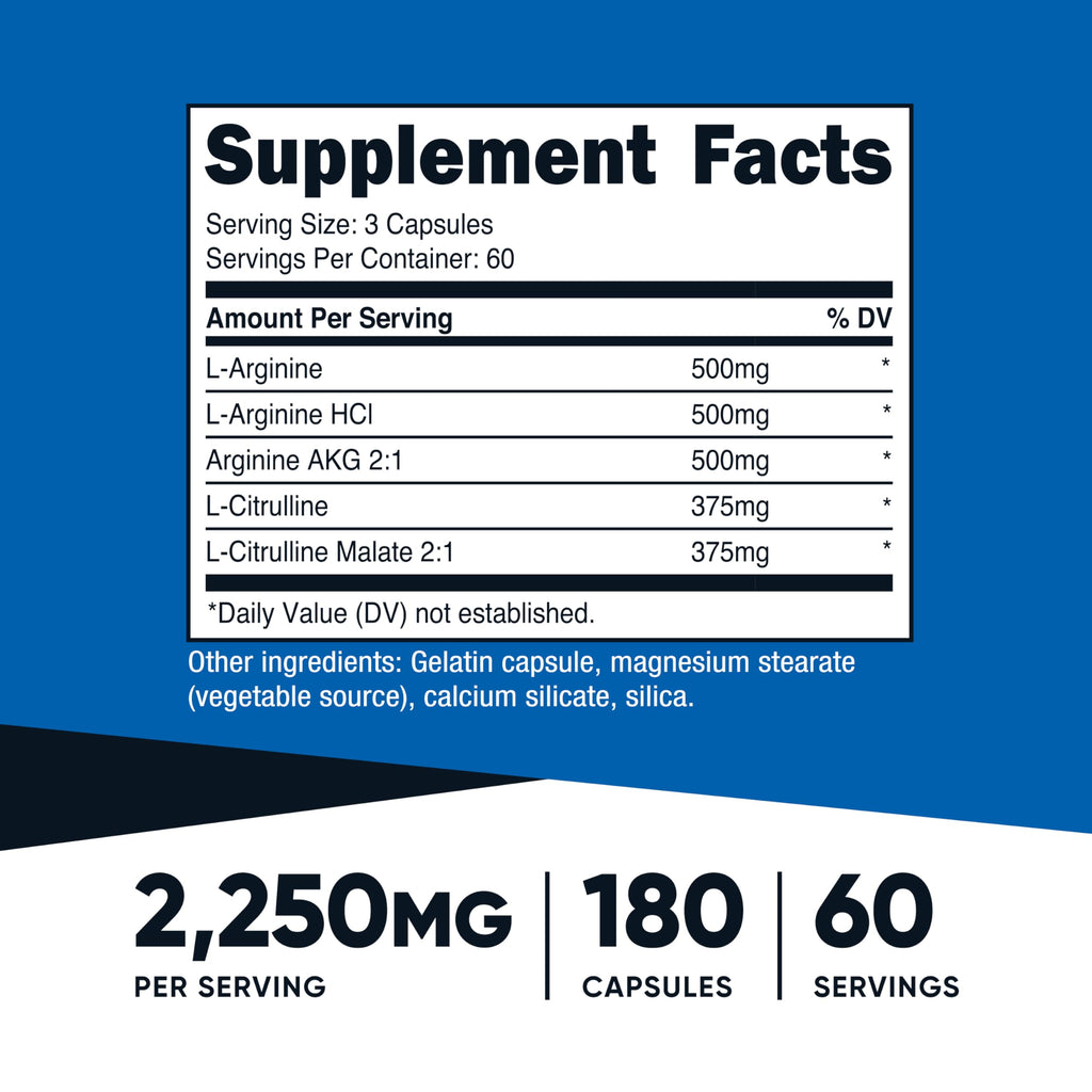 Nutricost Nitric Oxide Booster 2250mg - 180 Capsules - image 2
