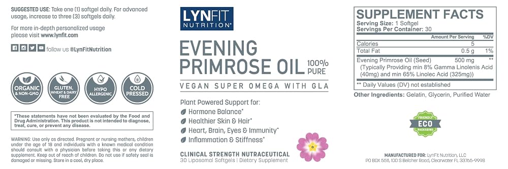 LynFit Nutrition Evening Primrose Oil 500mg - 30 Softgels - image 2