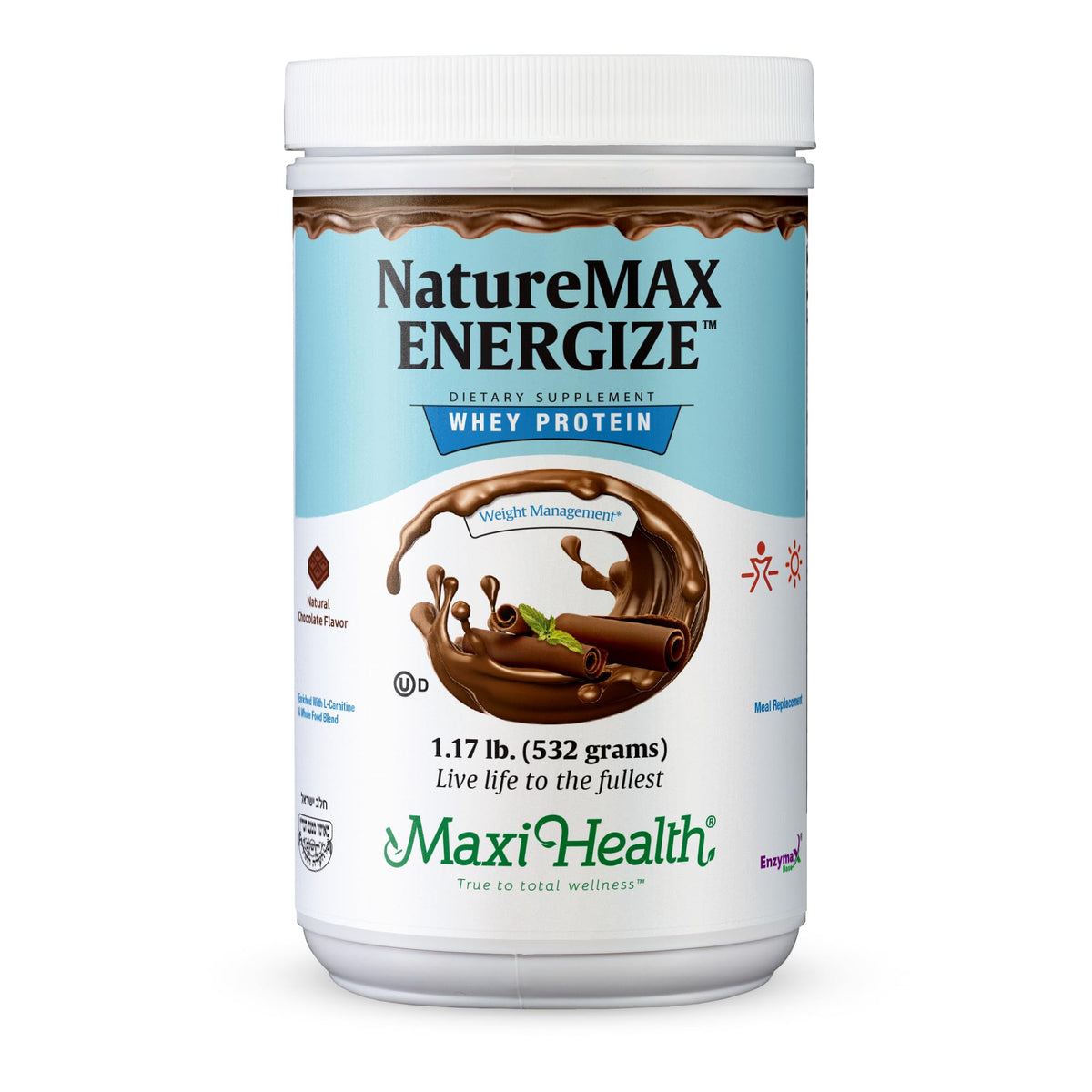Maxi Health NatureMax Energize Whey Protein Powder Chocolate - 1.13 lb