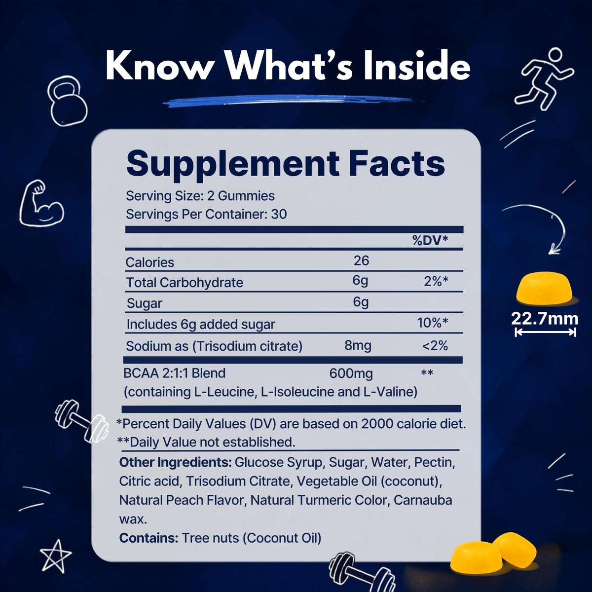 Vitamatic BCAA Gummies - Branch Chain Amino Acid Supplements - Peach