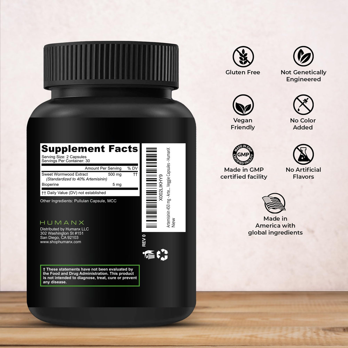 HUMANX Artemisinin 505mg with BioPerine - 60 Capsules - image 2