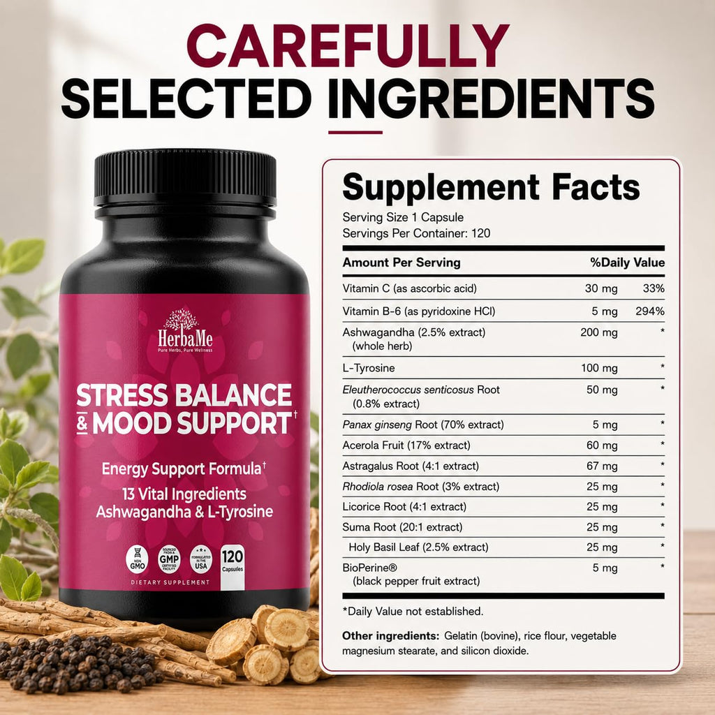 HerbaMe Stress & Mood Support Supplement with Ashwagandha - 120 Capsules - image 9