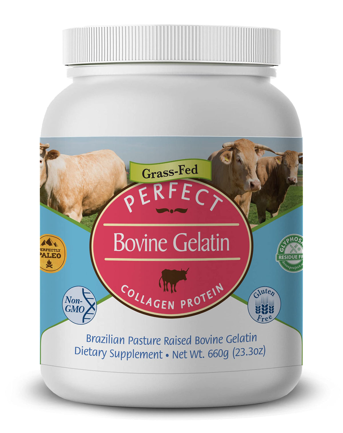 Perfect Supplements Bovine Gelatin Grass Fed Beef Powder - 60 Servings