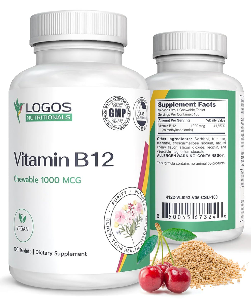 logos nutritionals Vitamin B-12 1000 mcg Chewable Tablets - 100 Tablets