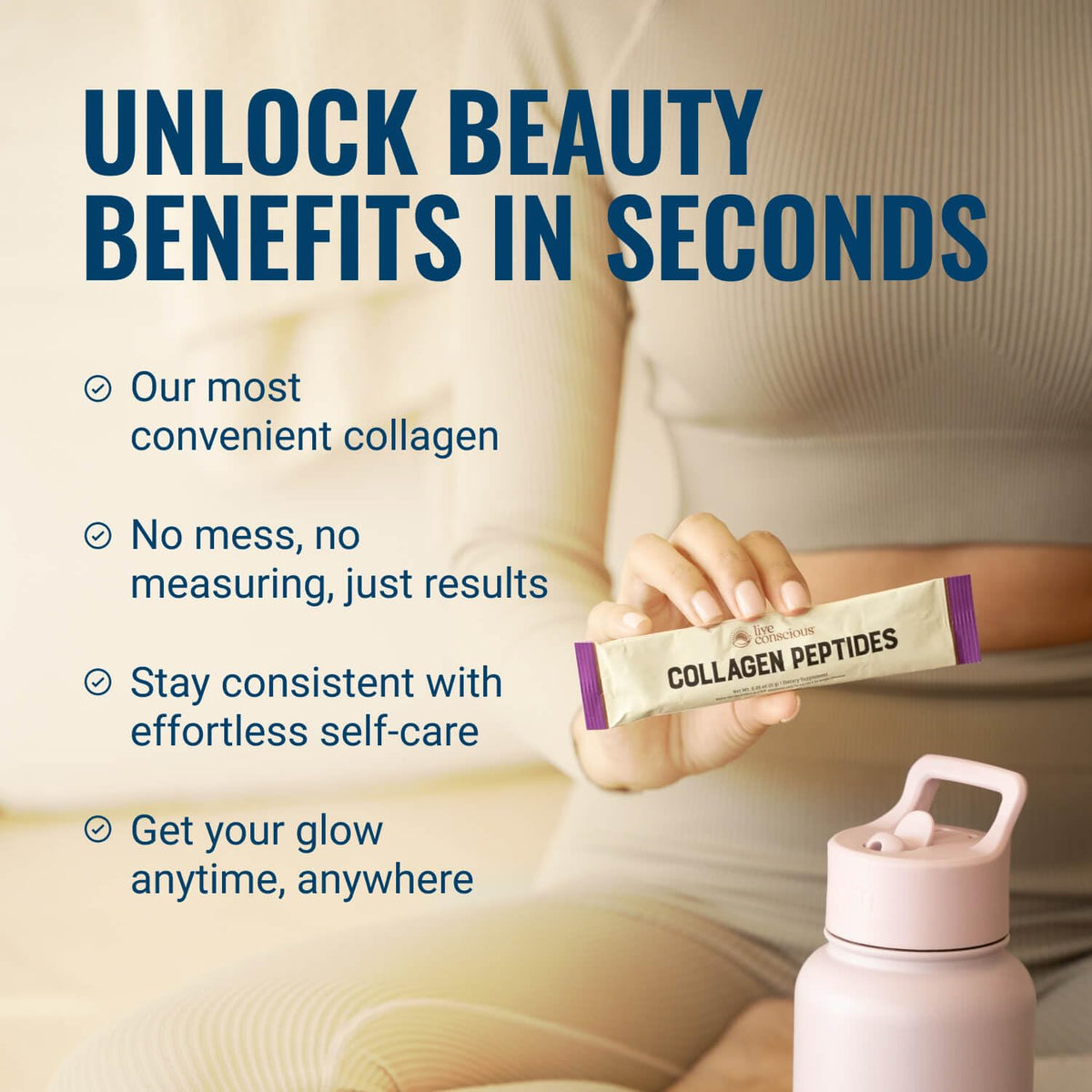Live Conscious Collagen Peptides Powder - Hair, Skin & Joint Support - 16oz - image 5
