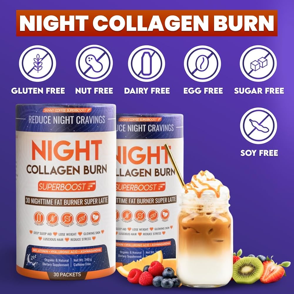 Skinny Coffee SuperBoost Night Collagen Burn, Nighttime Fat Burner