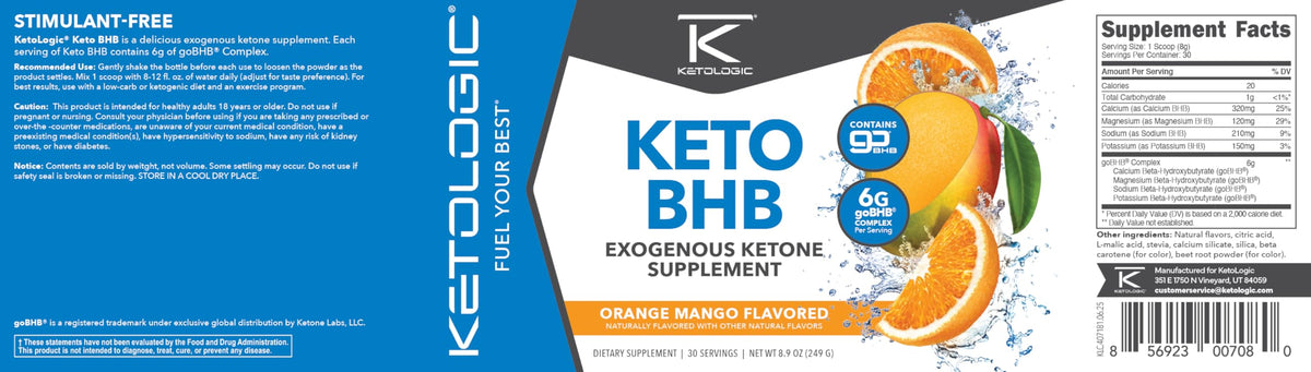 Ketologic Keto BHB Ketone Supplement (30 Servings) - Suppresses