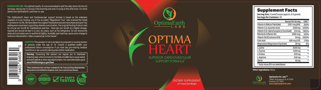 OptimaEarth Optima Heart Vitamin C & L-Lysine Powder - 30 Servings - image 5