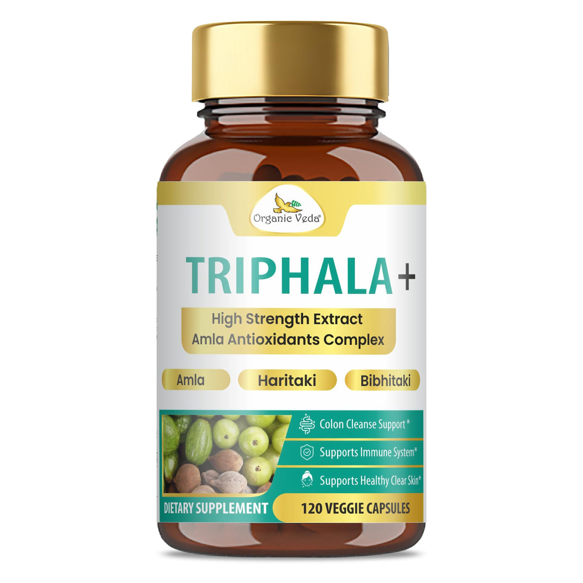Organic Veda Triphala+ Capsules Digestive Support - 120 Capsules