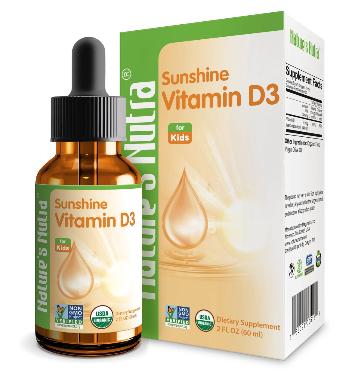 Nature's Nutra Vitamin D3 400 IU Liquid Drops for Infants - 2 Fl Oz