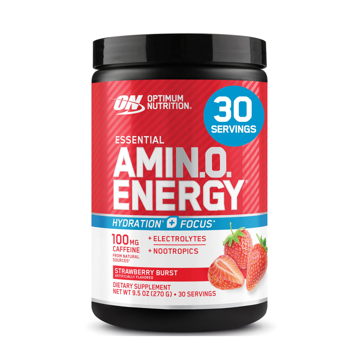 Optimum Nutrition Amino Energy Powder Plus Focus, Strawberry - 9.5 Oz