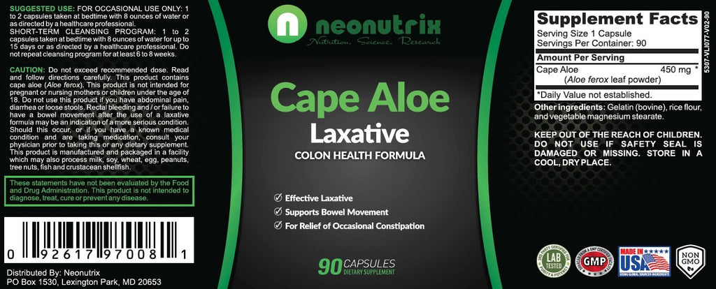 Neonutrix Cape Aloe 450mg Laxative Capsules - 90 Capsules - image 8