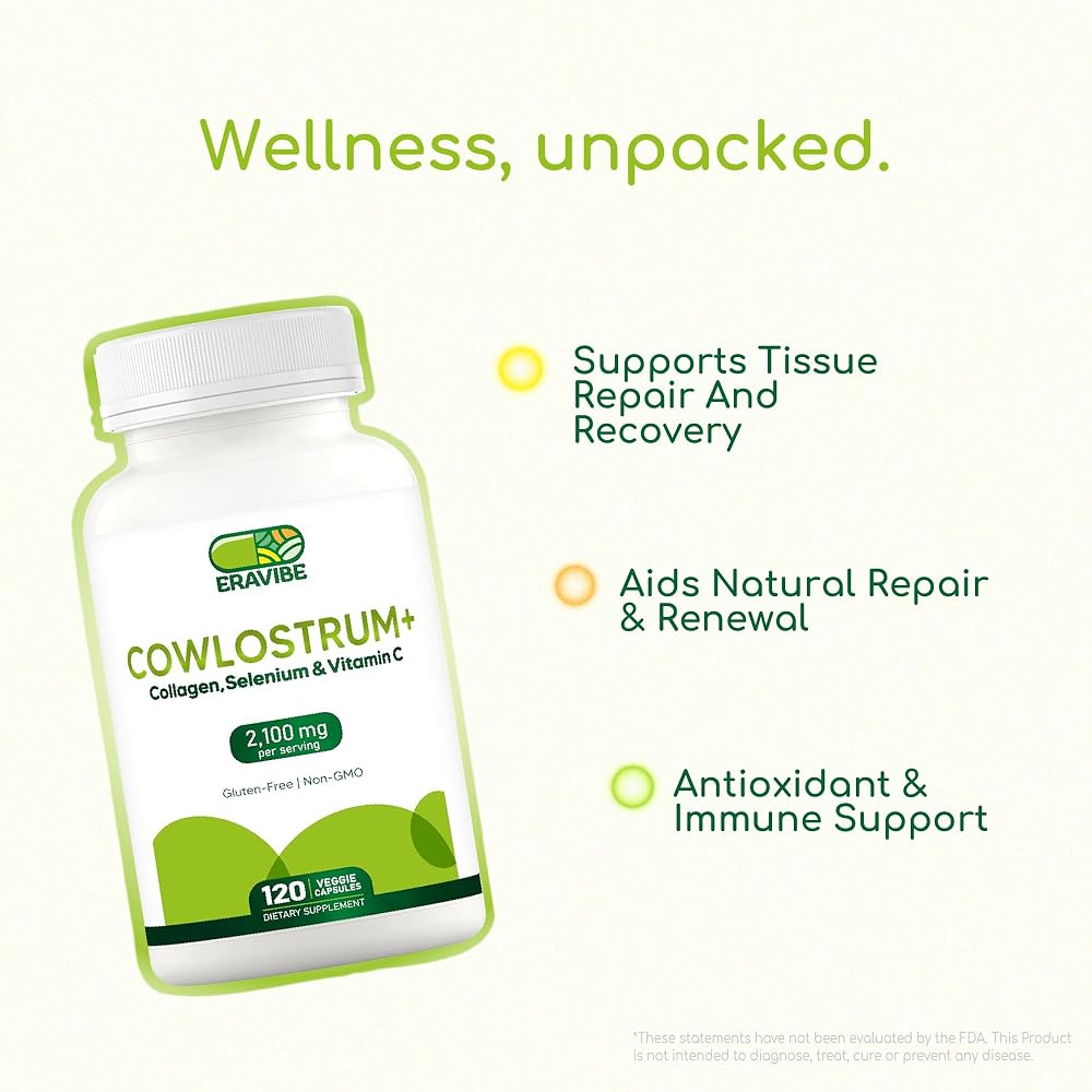 ERAVIBE Colostrum Supplement 4 in 1 with Collagen - 120 Vegan Capsules - image 3
