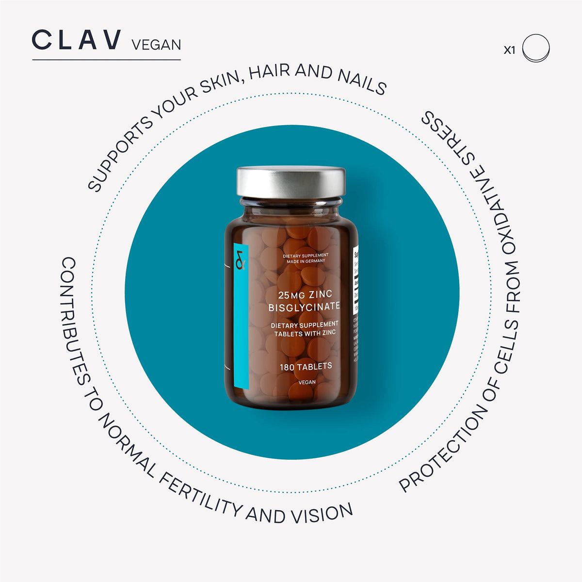 CLAV Zinc 25mg High Strength Vegan Certified - 180 Tablets - image 5