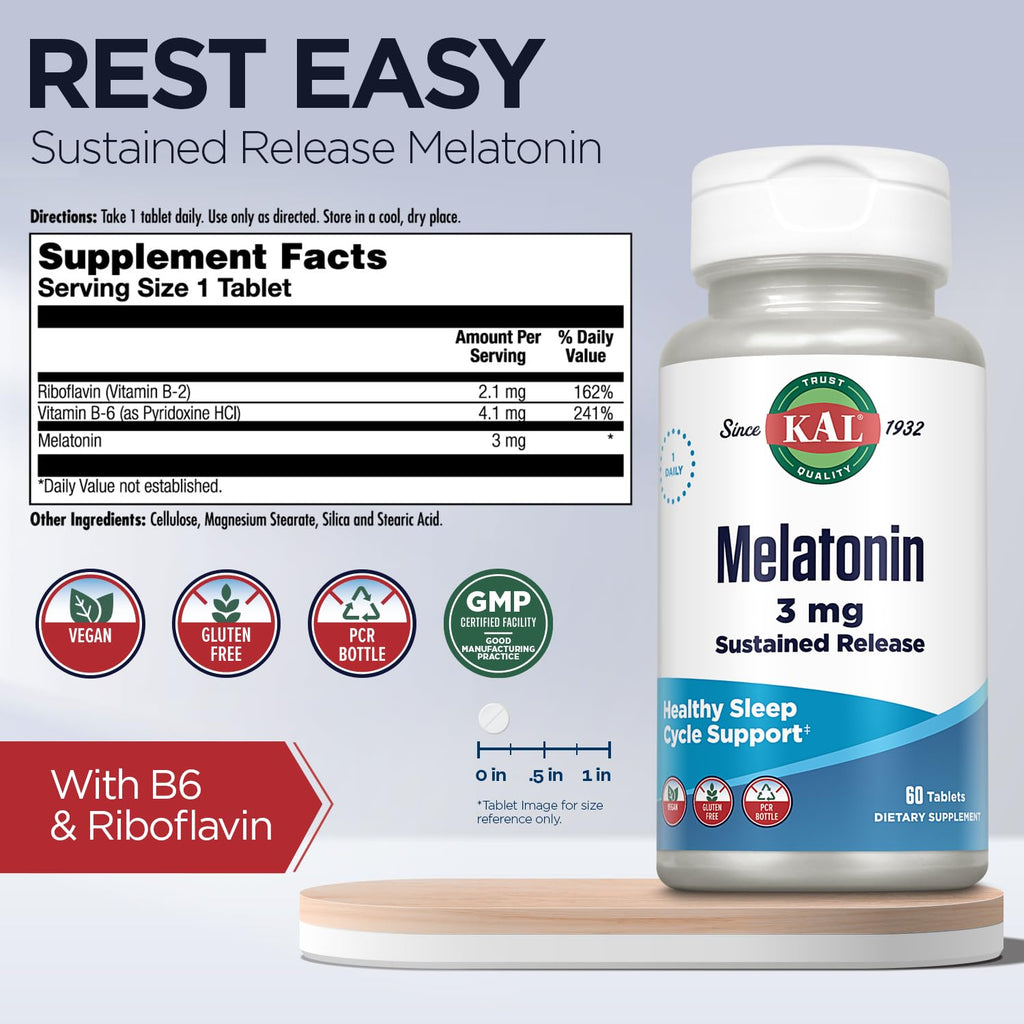 KAL Melatonin 3mg Sleep Aid Slow Release - 60 Tablets - image 3