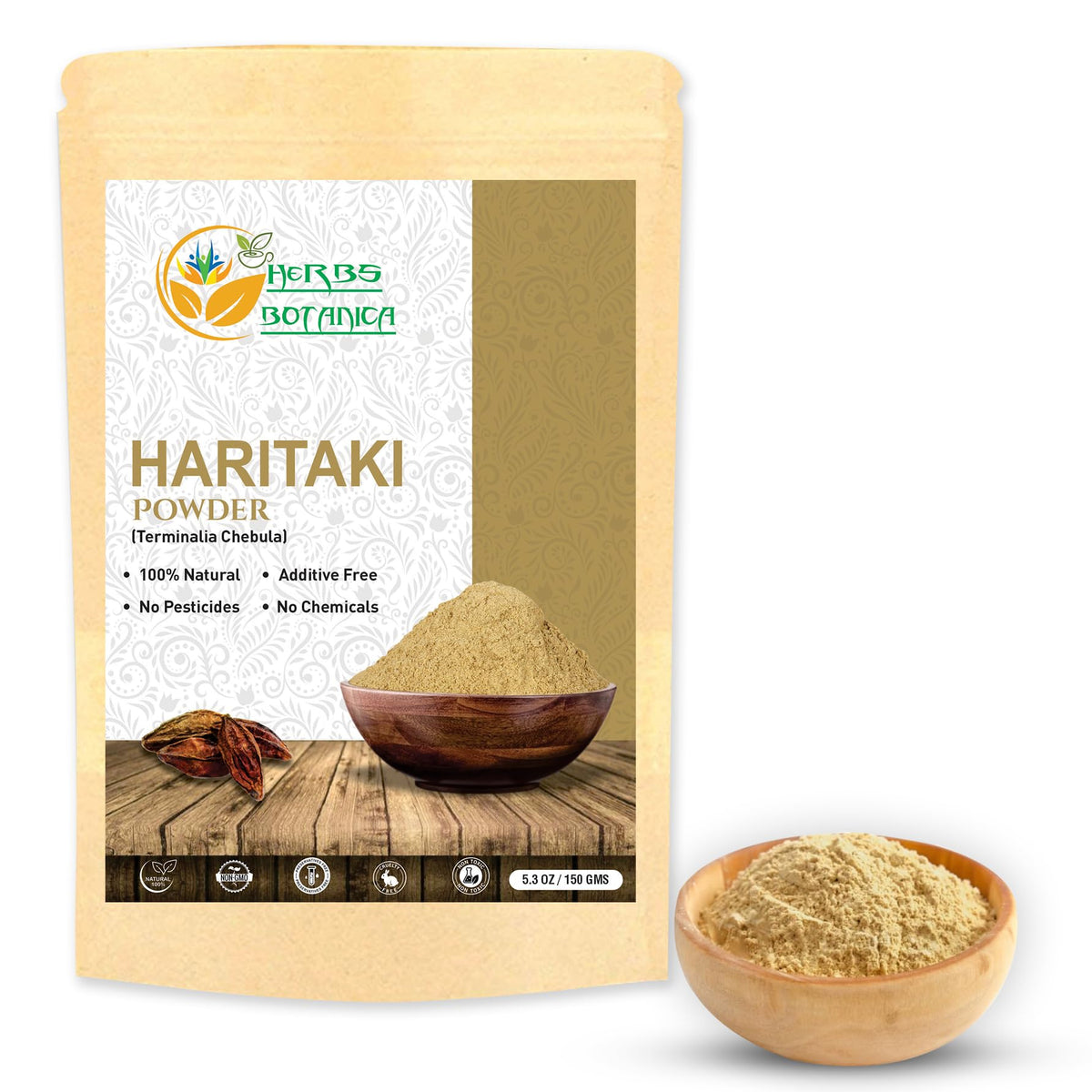 Herbs Botanica Haritaki Powder 100% Pure Terminalia Chebula - 5.3 oz