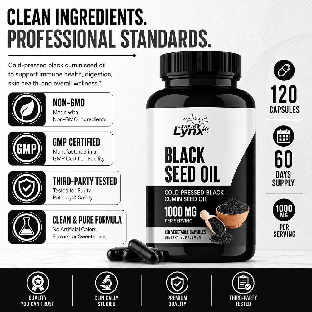 Leaping Lynx Black Seed Oil 1000mg Capsules - 120 Softgels - image 5