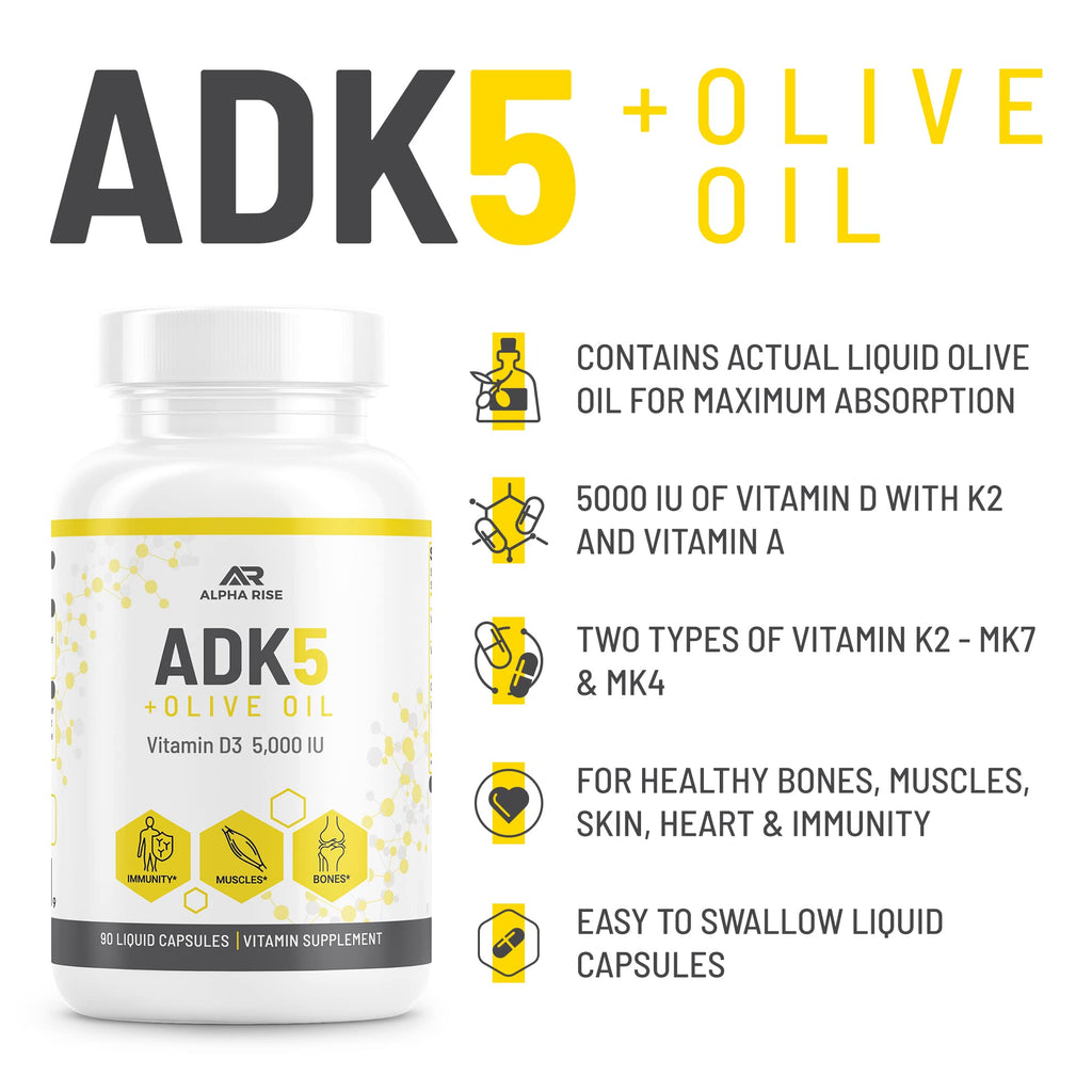ALPHA RISE ADK 5 Vitamin Supplement with Olive Oil - 90 Capsules - image 2