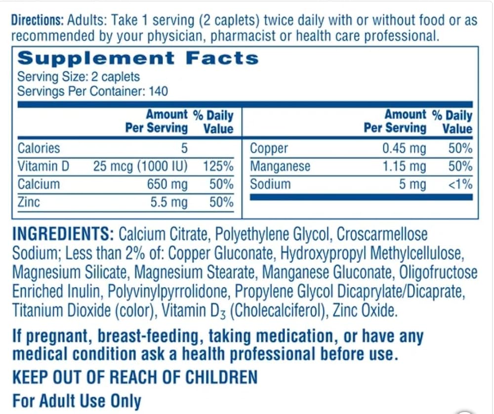 Citra-Cal Plus D3 Calcium Supplement with Zinc, Copper, Magnesium - 280 Tablets - image 2