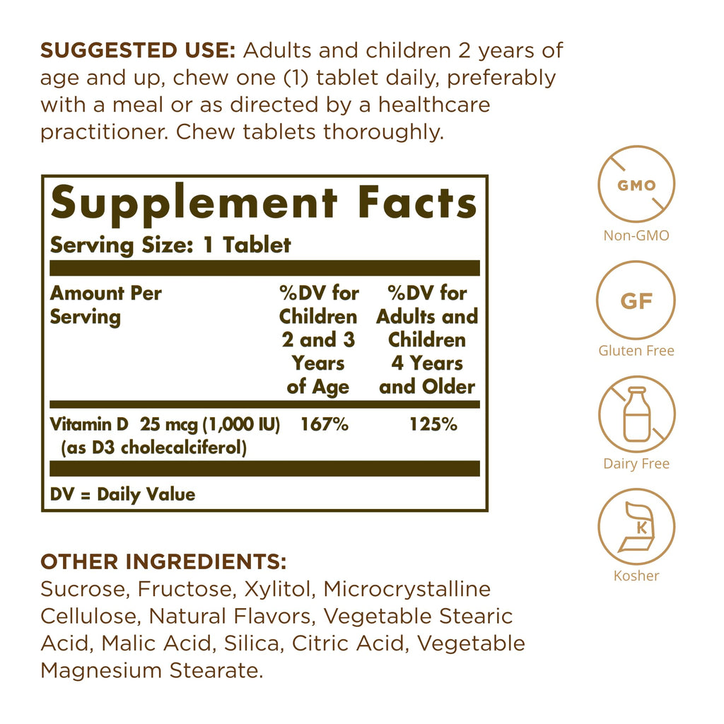 Solgar Vitamin D3 1000 IU Chewable Tablets - 100 Count - image 2